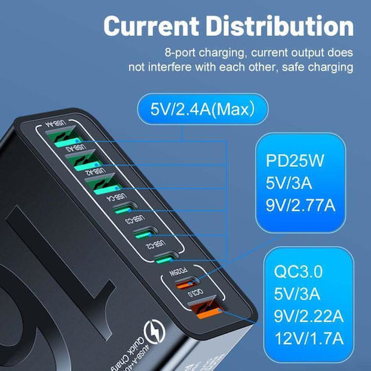 Charger Without Cable with 4 USB-A Ports and 4 USB-C Ports 150W Quick Charge 4.0 Yellow (TBD0606305903)