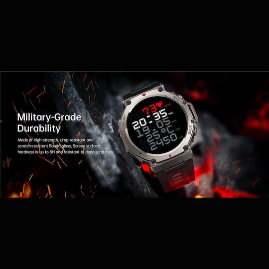 Microwear DM58 GPS 45mm Smartwatch με Παλμογράφο (Red Silicone)