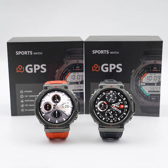 Microwear DM58 GPS 45mm Smartwatch με Παλμογράφο (Red Silicone)