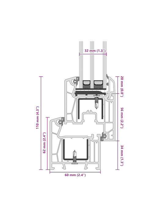 vidaXL Hinged PVC Window W110xH40cm