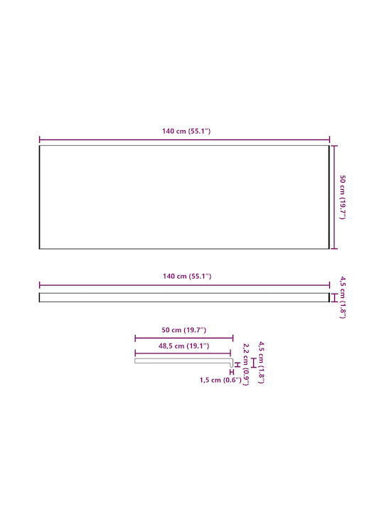 vidaXL Wooden Window Sill W140xH50cm
