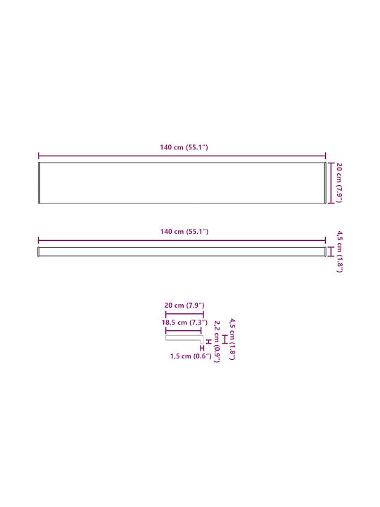 vidaXL Holzrahmen Fensterbank P140xH20cm