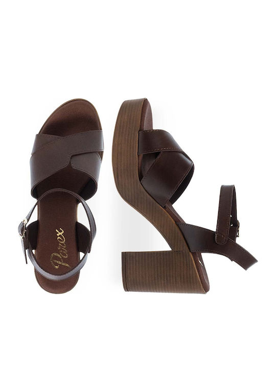 Parex Women's Sandals Crossed Strap Front Brown