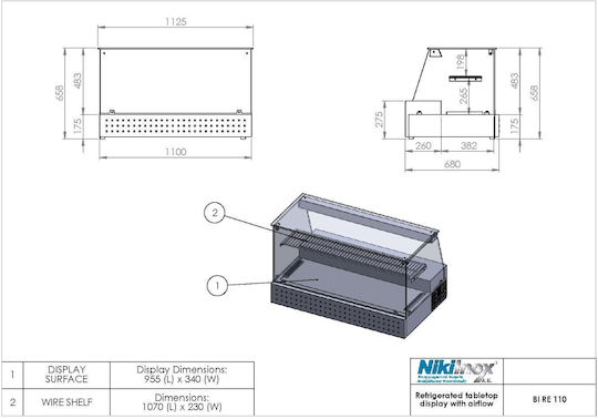Niki Inox Охлаждаща Витрина Настолна с 2 Нива 110x68x68см