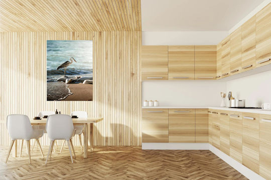 iLovePrints Gemälde Heron By Sea Eider Ente Neben Dem Meer 70x100
