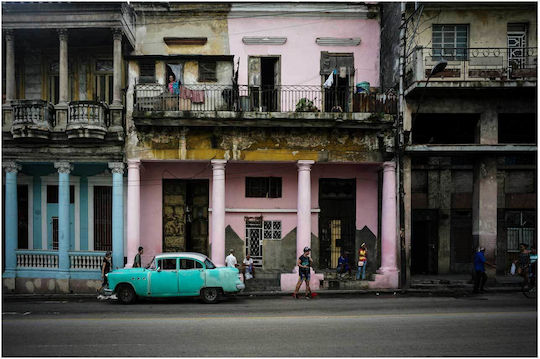 Painting Colorful Street Scene Classic Car Multicolored Street Scene Classic Car 65x40