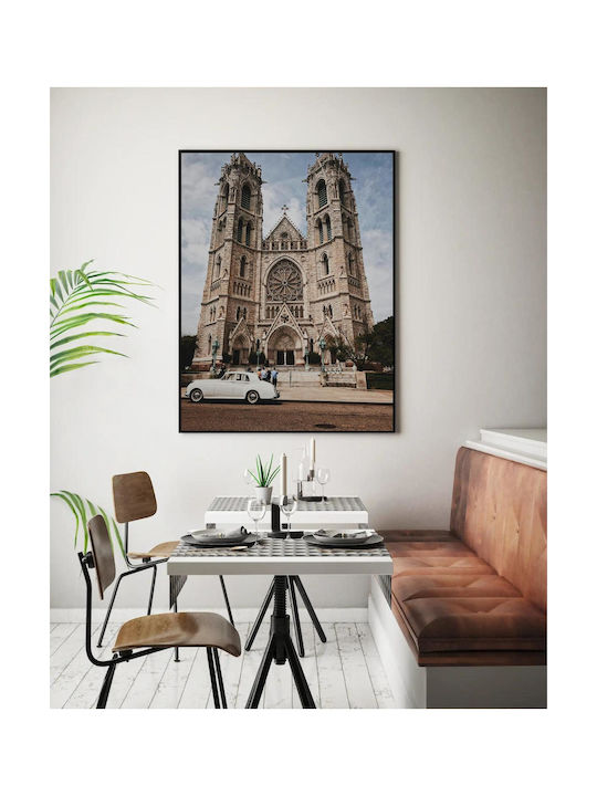 Панел Historic Cathedral Classic Car Исторически Катедрален Храм Класическа Колa 40x65