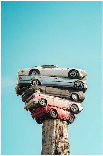 Painting Stacked Cars On Tree Stump Stacked Cars Tree Stump 70x100