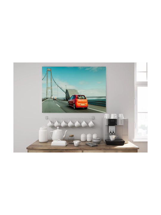 Painting Red Car On A Bridge Red Car A Bridge 80x50
