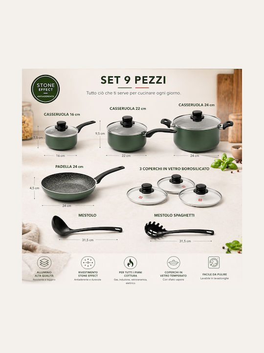 Bakaji Cookware Set from Aluminum with Non-stick Coating 9pcs