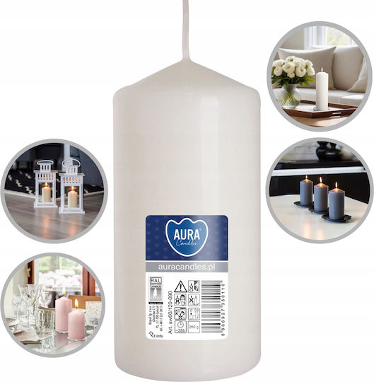 Aura Glass Διακοσμητικό Κερί Λευκό 12εκ.