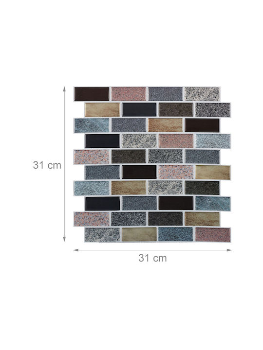 Relaxdays Set 10 Autocolante Tip Piatră de Perete Bej Negre Gri 31x0.1x31 Cm