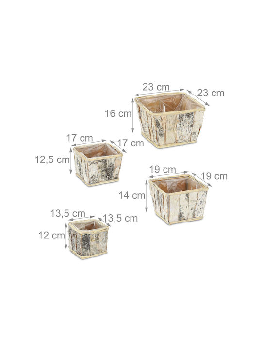 Relaxdays Σετ 4 Γλάστρες Ξύλινες Λευκές