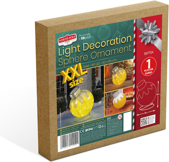 Decoratiune Luminoasă Glob De Crăciun 60 Led 83 Cm Aurie Alb Cald Iluminare