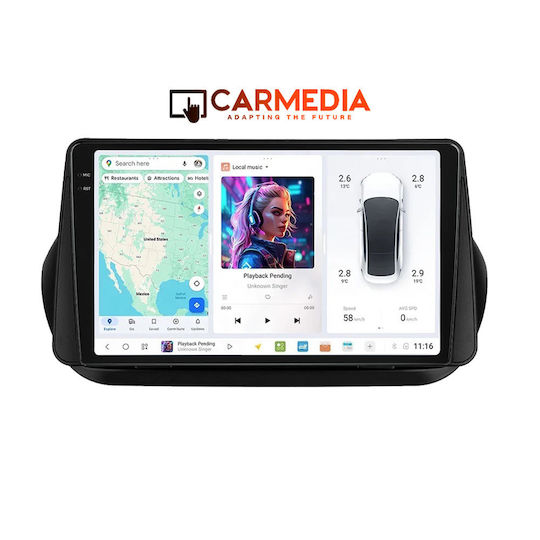 Carmedia Ηχοσύστημα Αυτοκινήτου για Peugeot Bipper 2008-2018 (Bluetooth/USB/AUX/WiFi/GPS/Apple-Carplay/Android-Auto) με Οθόνη Αφής 9.5"
