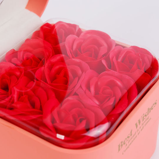 Set 9 Trandafiri Artificiali În Cutie Cadou Colier 11cm Pandantiv Inimă Trandafiri Eterni Decorativi