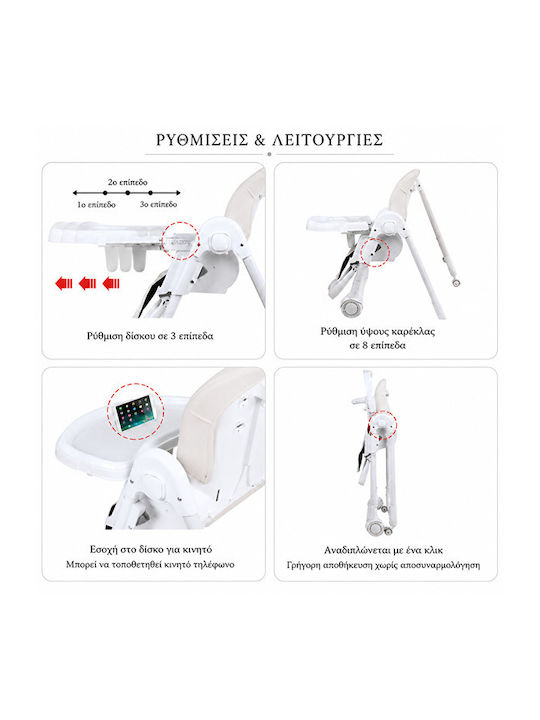 Foldable Baby Highchair with Adjustable Height Beige