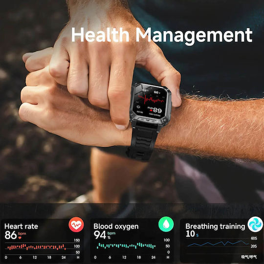 Microwear AK86 Smartwatch с Пулсометър (Черен Стомана)
