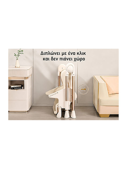 Foldable Baby Highchair with Adjustable Height Beige