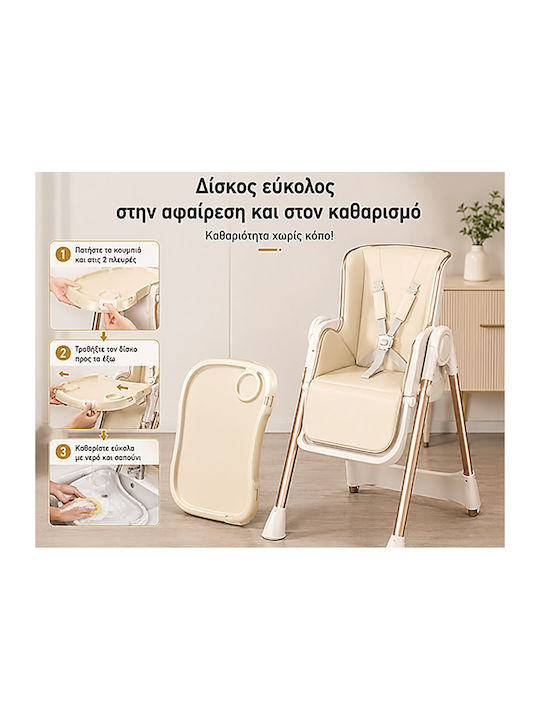 Foldable Baby Highchair with Adjustable Height Beige