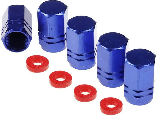 Aluminum Hexagonal Valve Caps 5 Pcs Blue
