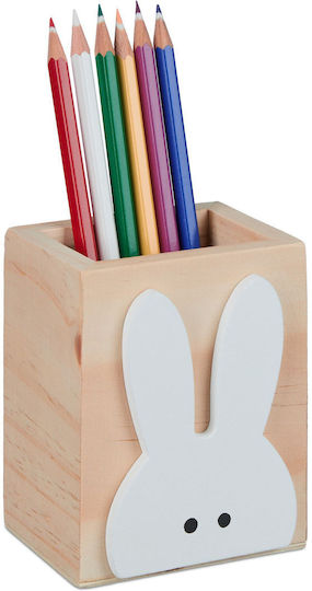 Pen Holder Bunny Relaxdays Pine Wood Natural White 10x8x6cm
