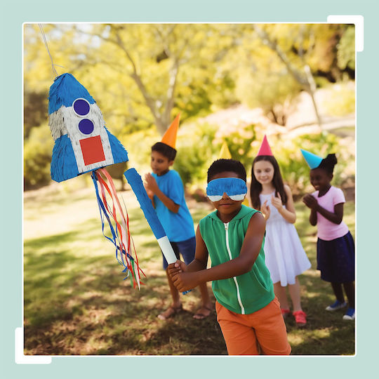Rocket Pinata Set Stab Maske Relaxdays Blau Rot Silber 40x30x9 Cm