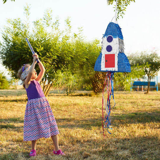 Rocket Pinata Children Relaxdays 40x30x9cm Blue Silver Red