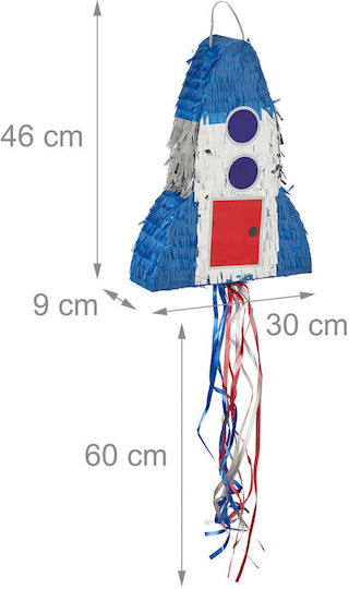 Rocket Pinata Children Relaxdays 40x30x9cm Blue Silver Red