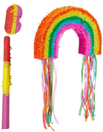 Relaxdays Set Pinata Curcubeu Baston Mască Verde Portocaliu Roz 35x9x53 Cm
