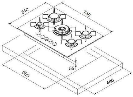Mondin Gas Cooktop Autonomous 74x51cm