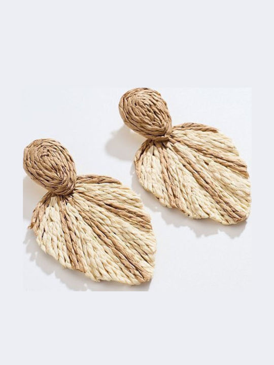 Ohrringe Raffia Blattmuster Beiges