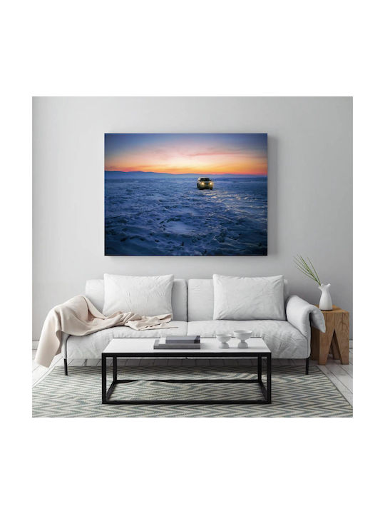 iLovePrints Gemälde Car On Snowy Plain At Sunset 80x50
