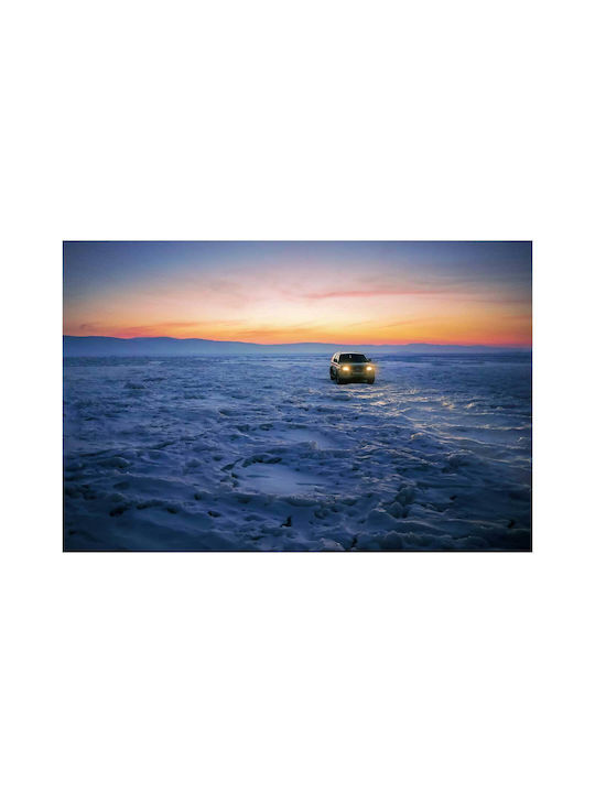 iLovePrints Gemälde Car On Snowy Plain At Sunset 80x50