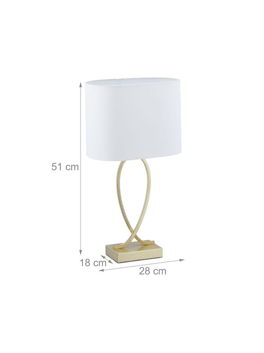 Relaxdays Lampă de Masă Textilă pentru Soclu E27 cu Abajur Alb și Bază