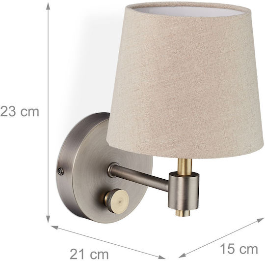 Relaxdays Lampă de Perete Vintage cu Soclu E14 Bej 23x21x15cm