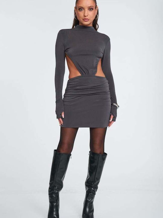 Mini Evening Dress Open Back Charcoal