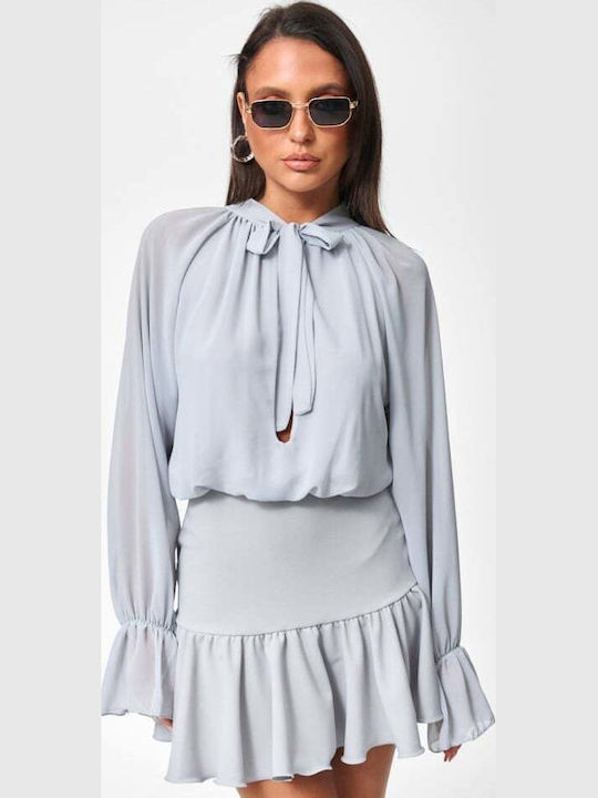 Summer Mini Evening Dress with Mesh Grey