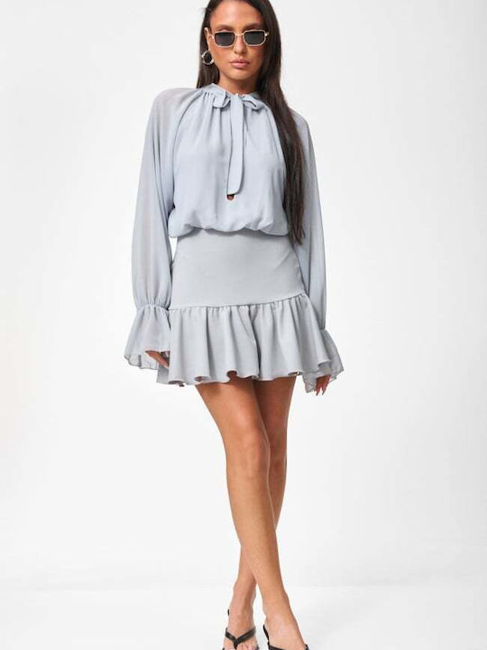 Summer Mini Evening Dress with Mesh Grey