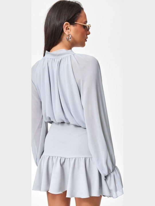 Summer Mini Evening Dress with Mesh Grey