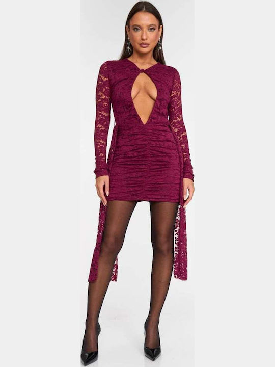 Mini Abendkleid Mit Spitze Burgundisch
