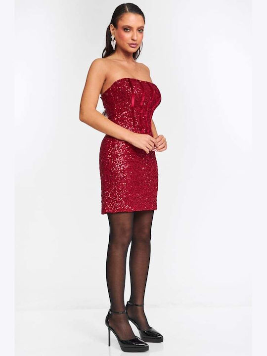 Mini Evening Strapless Dress Red