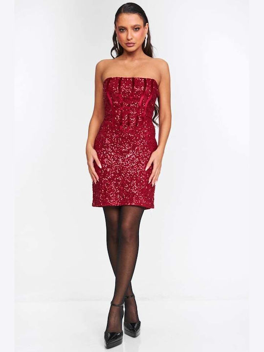Mini Evening Strapless Dress Red