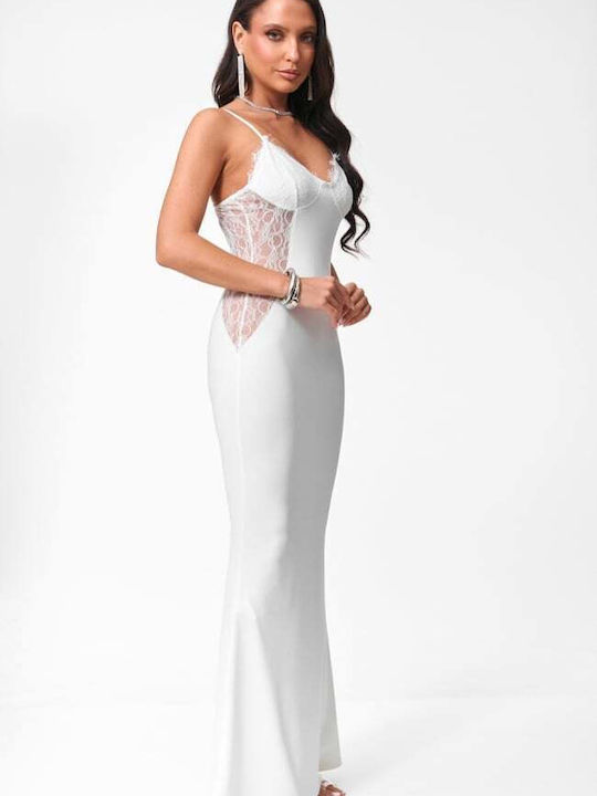 Summer Maxi Evening Dress with Lace White
