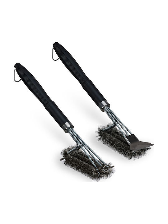 Set 2 Relaxdays Grill Utensils Stainless Steel Sturdy Brushes Scraper