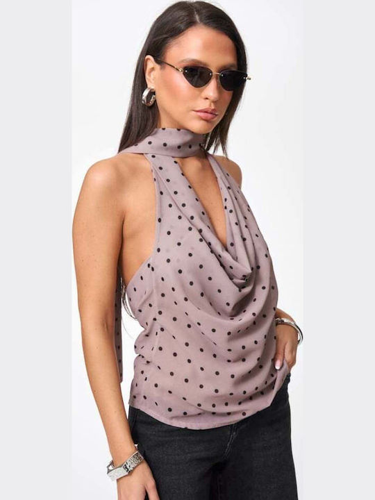 Women's Top Drape Polka Dot Brown