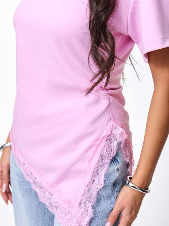 Women's Blouse with Lace Pink