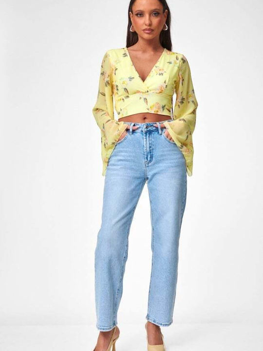 Γυναικείο Crop Top Floral Κιτρινο
