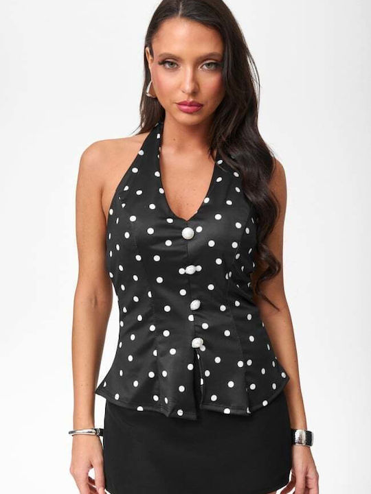 Women's Blouse Polka Dot Black