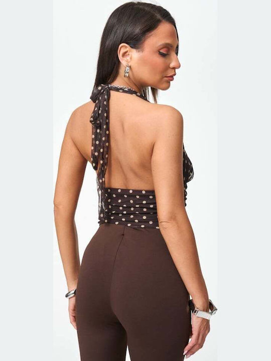 Women's Blouse Polka Dot Brown Dark